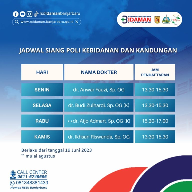 JAM OPERASIONAL POLI KANDUNGAN DAN KEBIDANAN DI RSDI BANJARBARU BERUBAH, CEK JADWALNYA