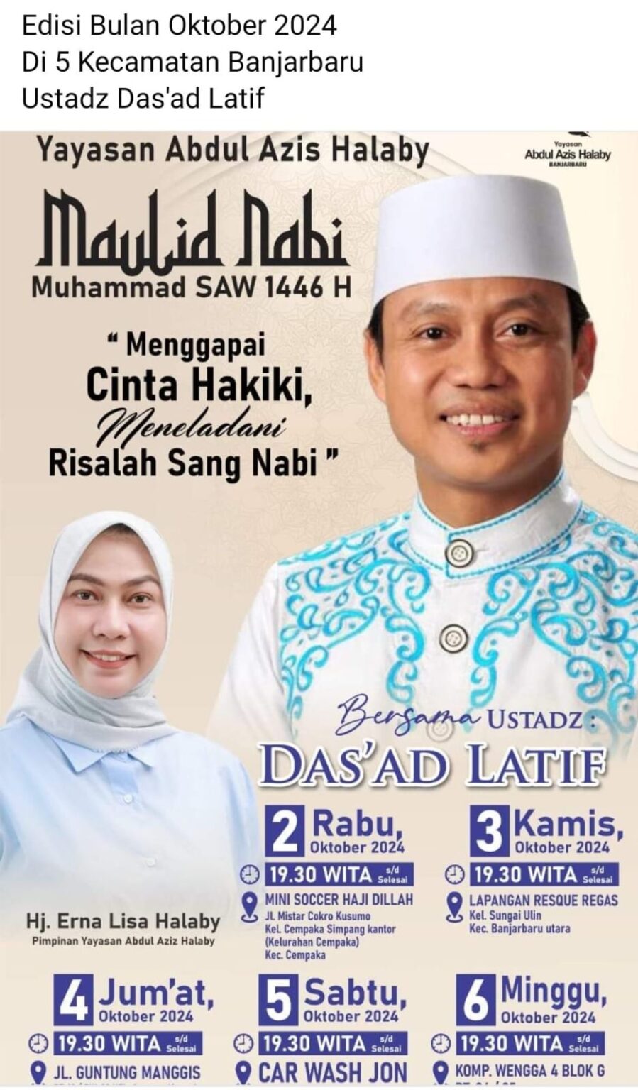 LISA HALABY DATANGKAN USTADZ DAS’AD LATIF DI BULAN KELAHIRAN NABI MUHAMMAD SAW
