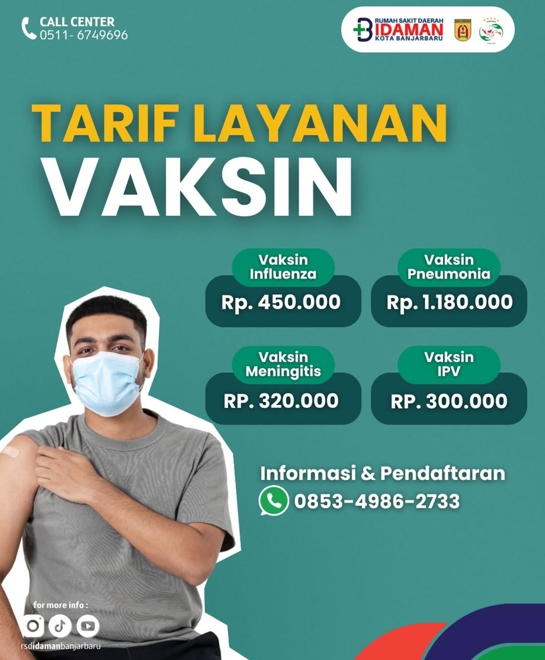 RSD IDAMAN BANJARBARU SEDIAKAN LAYANAN VAKSIN INFLUENZA, PNEUMONIA, MENINGITIS, DAN IPV